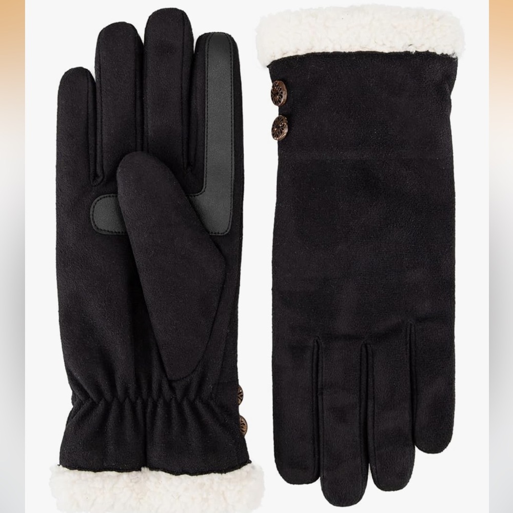 NWT Isotoner Water‎ Repellent Microsuede Touchscreen Sherpa Lined Gloves L/XL
